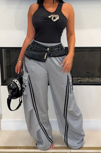 Denim Waist Wide Leg Joggers