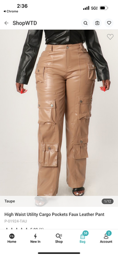 Tan Leather Cargo Pocket Pants