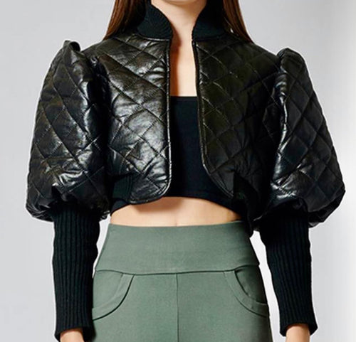 Puff Sleeve Leather Jacket