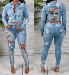 Destroyed Stretch Denim Set