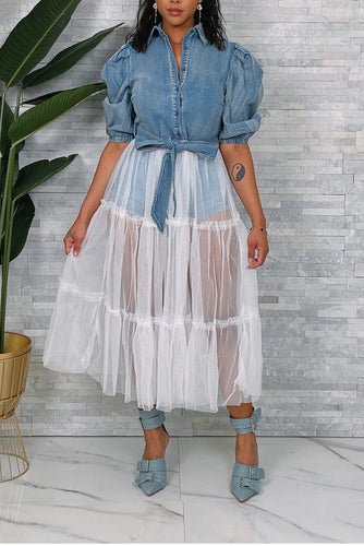 Sheer and Denim Dress/ Top