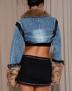 Fur Trim Bolero Denim/ Leather Jacket