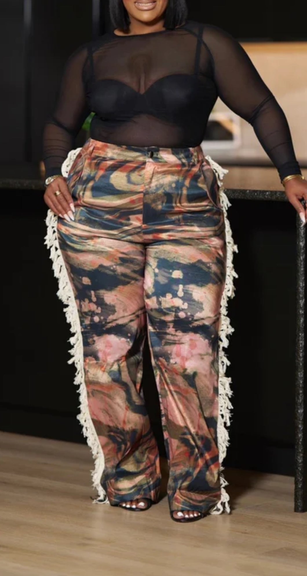 Side Fringe Print Pants