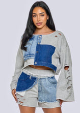 Load image into Gallery viewer, Denim Colorblock Short Set