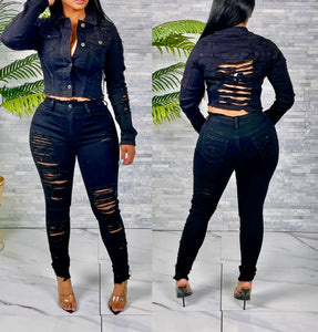 Destroyed Stretch Denim Set