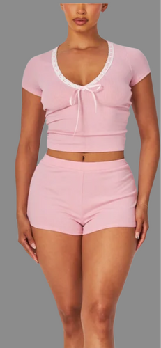 Ribbed bow tie short set