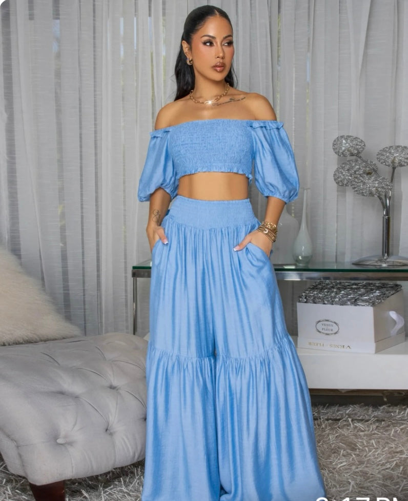 Denim 2 Piece Palazzo Set