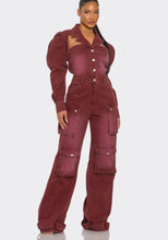 Load image into Gallery viewer, Cut-out Detail Cargo Jumpsuit w/Puff Sleeves