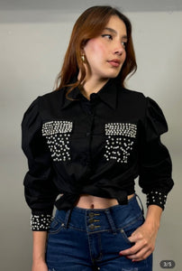 Rhinestone poplin top