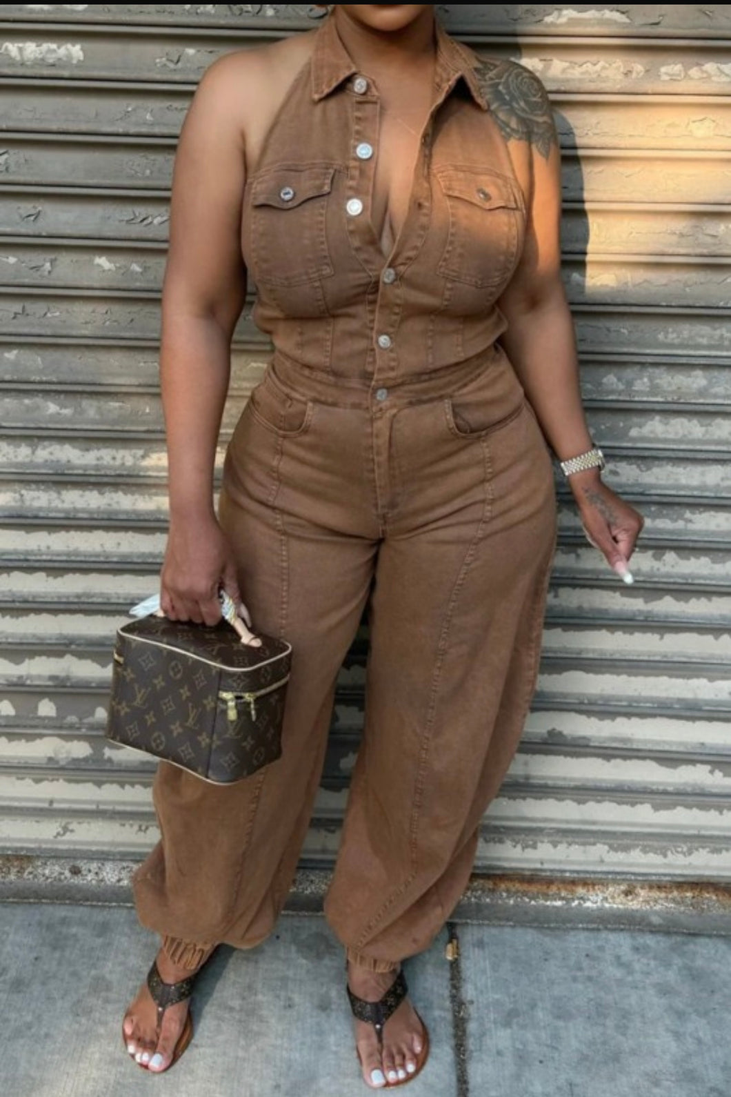 Denim Halter Jumpsuit