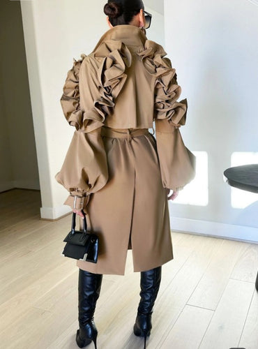 Ruffle Sleeve Trench Coat