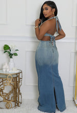 Load image into Gallery viewer, Denim Ombre’ Tie-back Dress