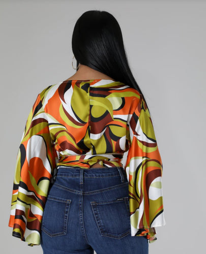 Earthy Print Wrap Top