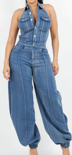 Denim Halter Jumpsuit