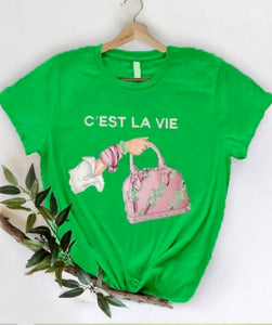 C’est La Vie Rhinestone Tee (green)