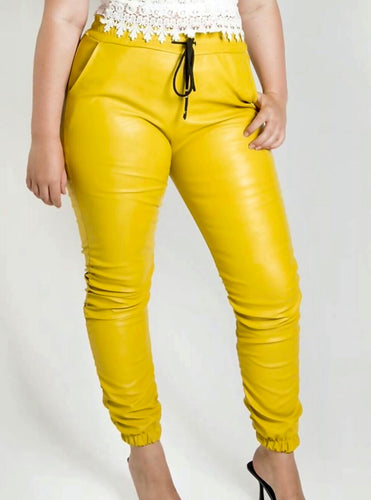 Mustard Leather Joggers