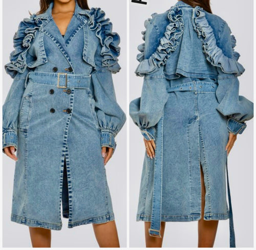 Ruffle Denim Trench