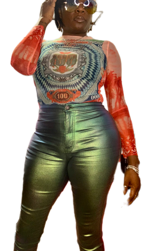 Green Metallic Jeans